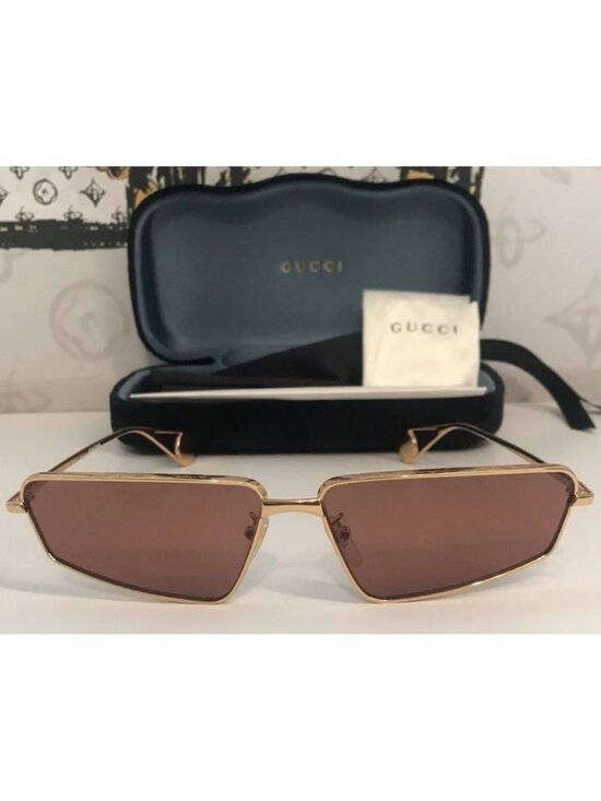 New Authentic Gucci GG0537S 002 Gold Cat-Eye Sunglasses Red Lenses main image 5